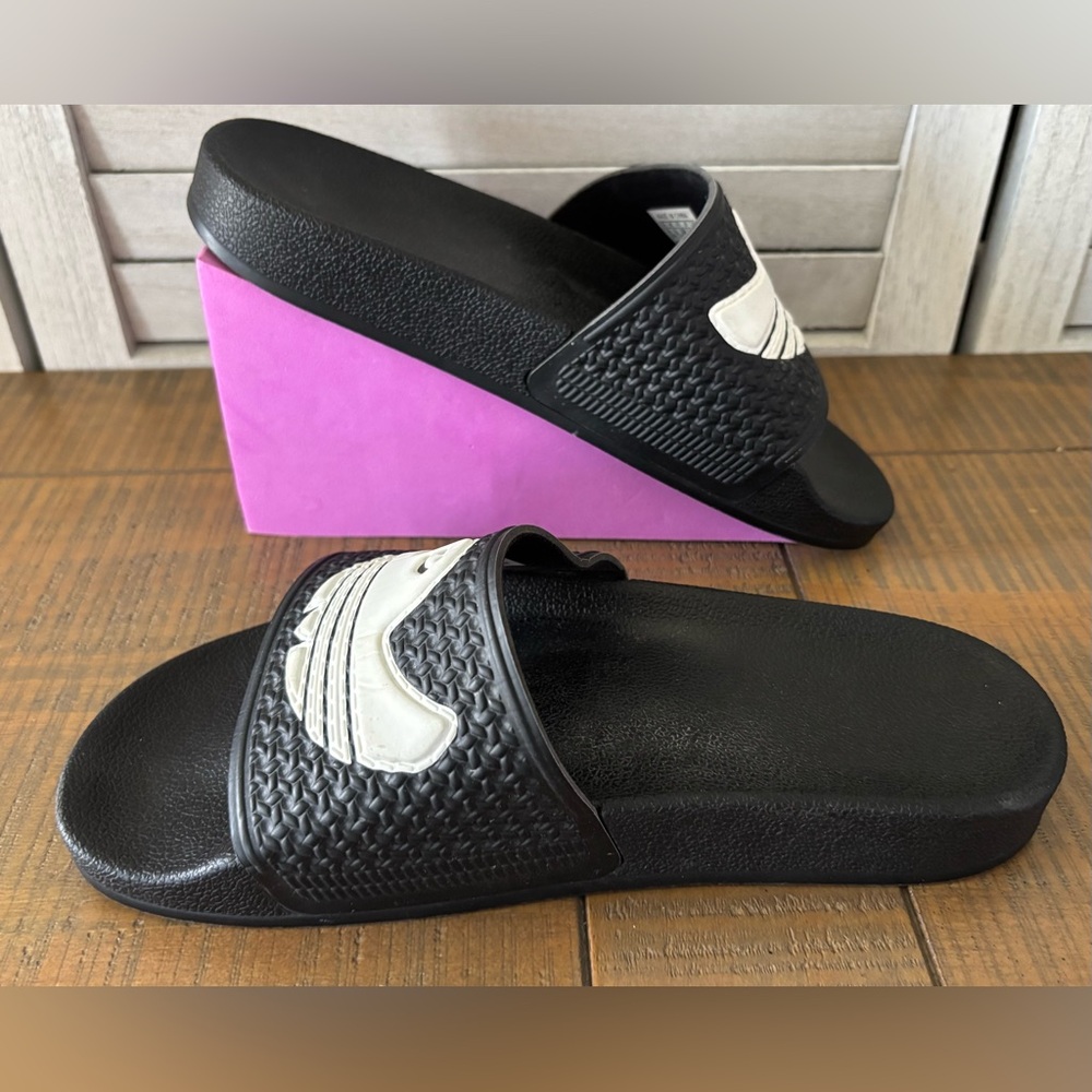 Adidas Shmoofoil Ghost Blue Bird Slides Black/White Men's Sz 6 - Picture 7 of 11